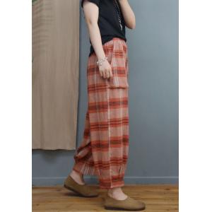 Scottish Style Classic Tartan Pants Cotton Linen Gingham Bloomer Pants