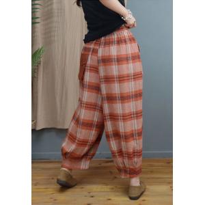 Scottish Style Classic Tartan Pants Cotton Linen Gingham Bloomer Pants