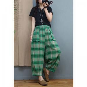 Scottish Style Classic Tartan Pants Cotton Linen Gingham Bloomer Pants