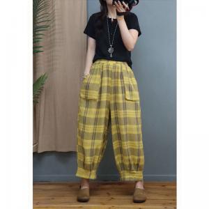 Scottish Style Classic Tartan Pants Cotton Linen Gingham Bloomer Pants