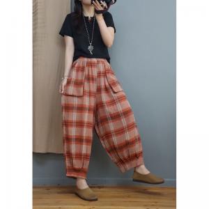 Scottish Style Classic Tartan Pants Cotton Linen Gingham Bloomer Pants