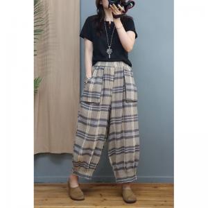 Scottish Style Classic Tartan Pants Cotton Linen Gingham Bloomer Pants