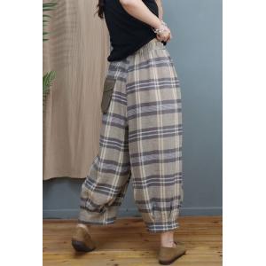 Scottish Style Classic Tartan Pants Cotton Linen Gingham Bloomer Pants