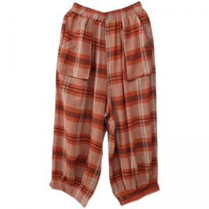 Scottish Style Classic Tartan Pants Cotton Linen Gingham Bloomer Pants