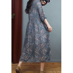 Floral Tied High Waist Dress Ramie Chinese Kimono Dress