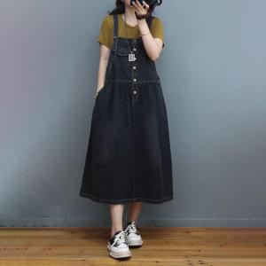 Chest Pockets Light Wash Dress Korean A-Line Overall Dress