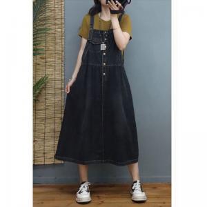 Chest Pockets Light Wash Dress Korean A-Line Overall Dress