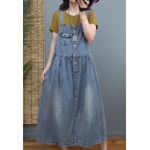 Chest Pockets Light Wash Dress Korean A-Line Overall Dress