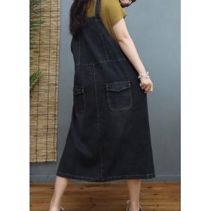 Chest Pockets Light Wash Dress Korean A-Line Overall Dress