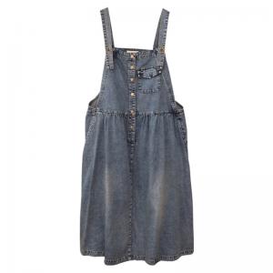 Chest Pockets Light Wash Dress Korean A-Line Overall Dress