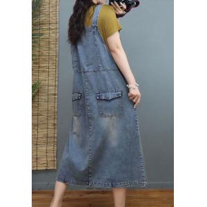 Chest Pockets Light Wash Dress Korean A-Line Overall Dress