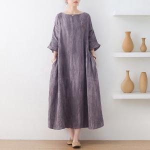 Half Sleeve Loose Linen Dress Plus Size Beach Embroidered Clothing