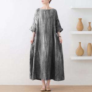 Half Sleeve Loose Linen Dress Plus Size Beach Embroidered Clothing