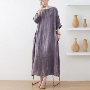 Half Sleeve Loose Linen Dress Plus Size Beach Embroidered Clothing