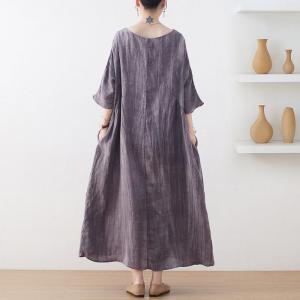 Half Sleeve Loose Linen Dress Plus Size Beach Embroidered Clothing