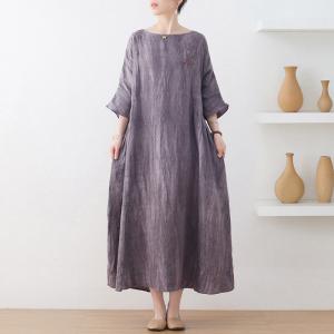 Half Sleeve Loose Linen Dress Plus Size Beach Embroidered Clothing
