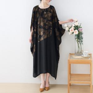 Golden Flowers Black Caftan Dress Flouncing Pleated Moroccan Dress