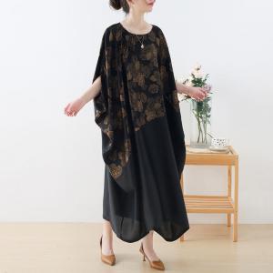 Golden Flowers Black Caftan Dress Flouncing Pleated Moroccan Dress
