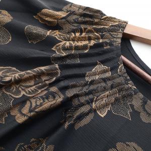 Golden Flowers Black Caftan Dress Flouncing Pleated Moroccan Dress