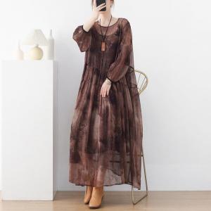 See-Through Printed Elegant Dress Silk Beach Maxi Dress with Camisole