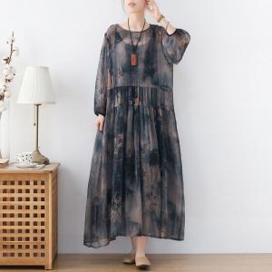 See-Through Printed Elegant Dress Silk Beach Maxi Dress with Camisole