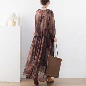 See-Through Printed Elegant Dress Silk Beach Maxi Dress with Camisole