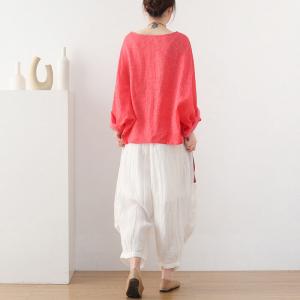 Air-Cool Linen Plus Size Blouse Dolman Sleeve Flax Clothing