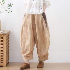 Contrast Colors Linen Carrot Pants Summer Flax Elephant Pants