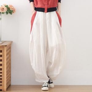 Contrast Colors Linen Carrot Pants Summer Flax Elephant Pants