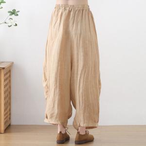 Contrast Colors Linen Carrot Pants Summer Flax Elephant Pants