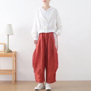 Contrast Colors Linen Carrot Pants Summer Flax Elephant Pants