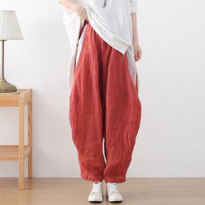 Contrast Colors Linen Carrot Pants Summer Flax Elephant Pants
