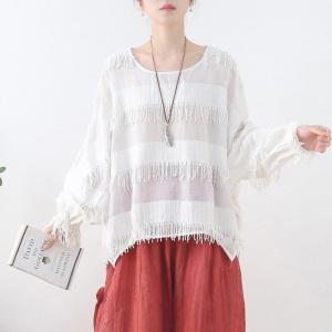 City Chic Cotton T-shirt Neutral Colored Fringed Blouse