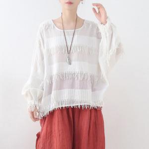 City Chic Cotton T-shirt Neutral Colored Fringed Blouse