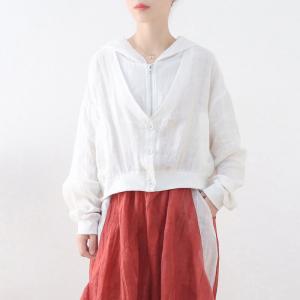 Unique Design Hooded Jacket Long Sleeves Linen Jacket