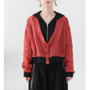 Unique Design Hooded Jacket Long Sleeves Linen Jacket