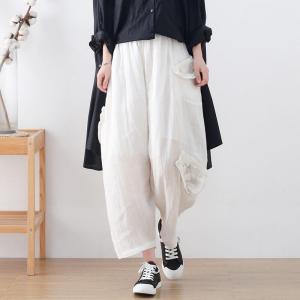 Casual Style Patchwork Linen Harem Pants Plus Size Carrot Pants