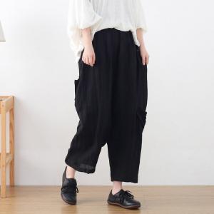 Casual Style Patchwork Linen Harem Pants Plus Size Carrot Pants