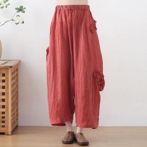 Casual Style Patchwork Linen Harem Pants Plus Size Carrot Pants