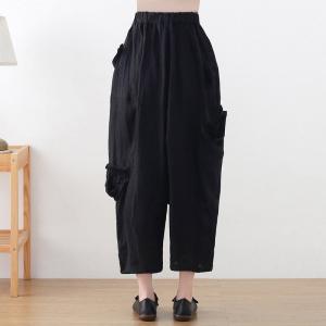 Casual Style Patchwork Linen Harem Pants Plus Size Carrot Pants