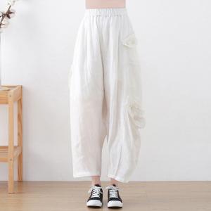 Casual Style Patchwork Linen Harem Pants Plus Size Carrot Pants