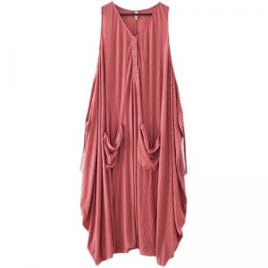 Asymmetrical Pinstriped Sundress Cotton Linen Column Dress