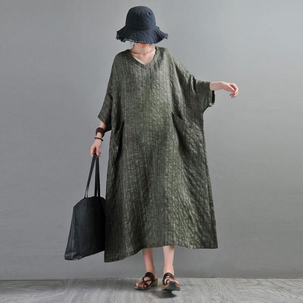 Front Pockets Plus Size Caftan Linen Customized Dress