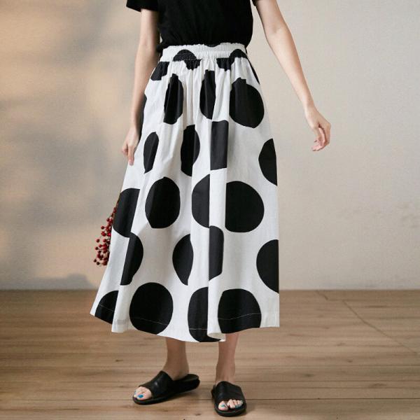 French Chic Polka Dot Skirt High Waist Cotton Maxi Skirt