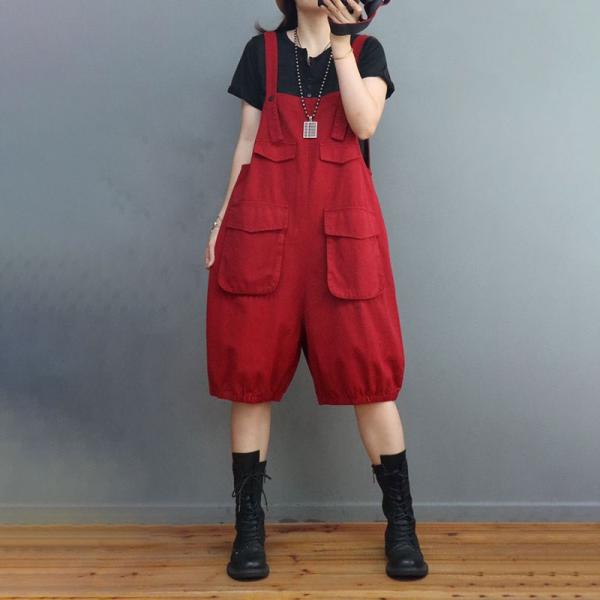 Solid Colors Pockets 90s Overalls Shorts Causal Cotton Rompers