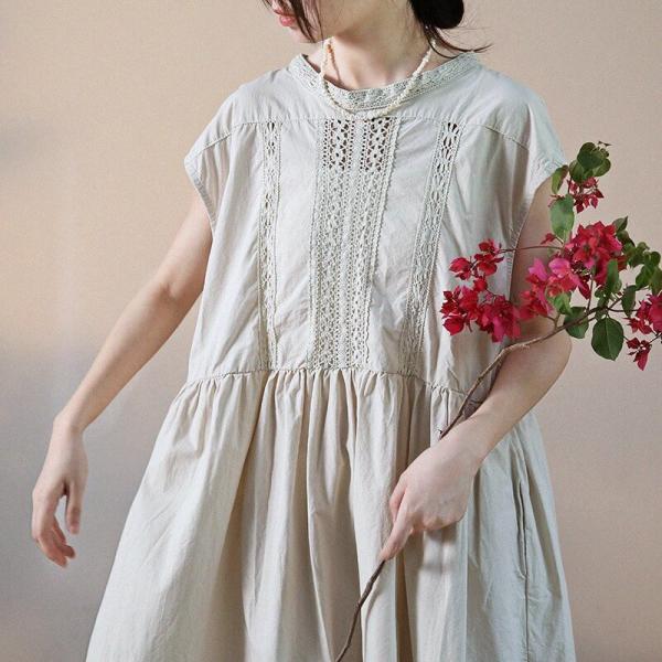 Tied Back Crochet Lace Dress Beach Cotton Midi Dress