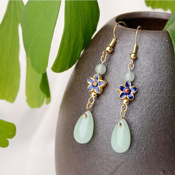 Chinese Traditional Cloisonne and Colored Glaze Dangle Earrings