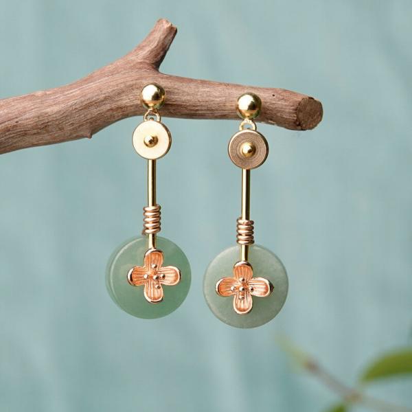 Folk Fashion Flowers Aventurine Long Earrings