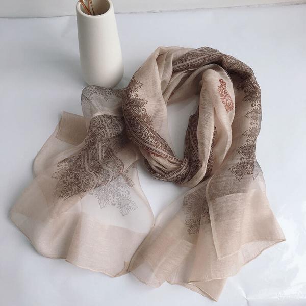 Totem Printed Silk and Wool Shawl Scarf in Dusty Pink - Morimiss.com