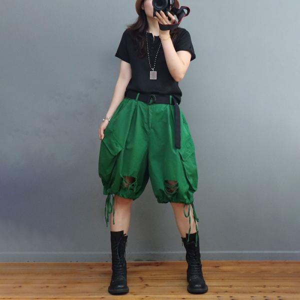 Solid Colors Belted Bloomers Shorts Trendy 90s Ripped Shorts